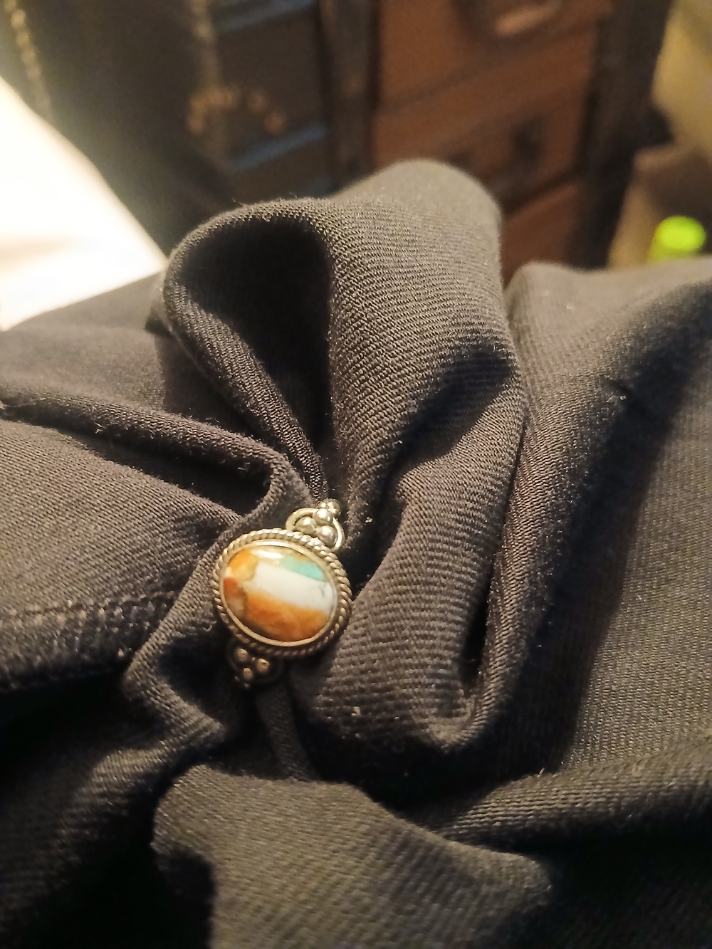 Italian flag Colors Sterling Silver Oyster Copper Turquoise Stone Ring  Size 8.5 - Picture 3 of 4